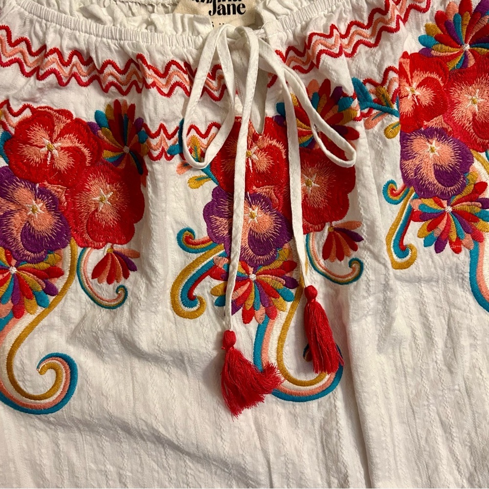 Savanna Jane Off Shoulder Floral Embroidered Top Sz S Cotton Short Sleeve Blouse - Picture 7 of 8